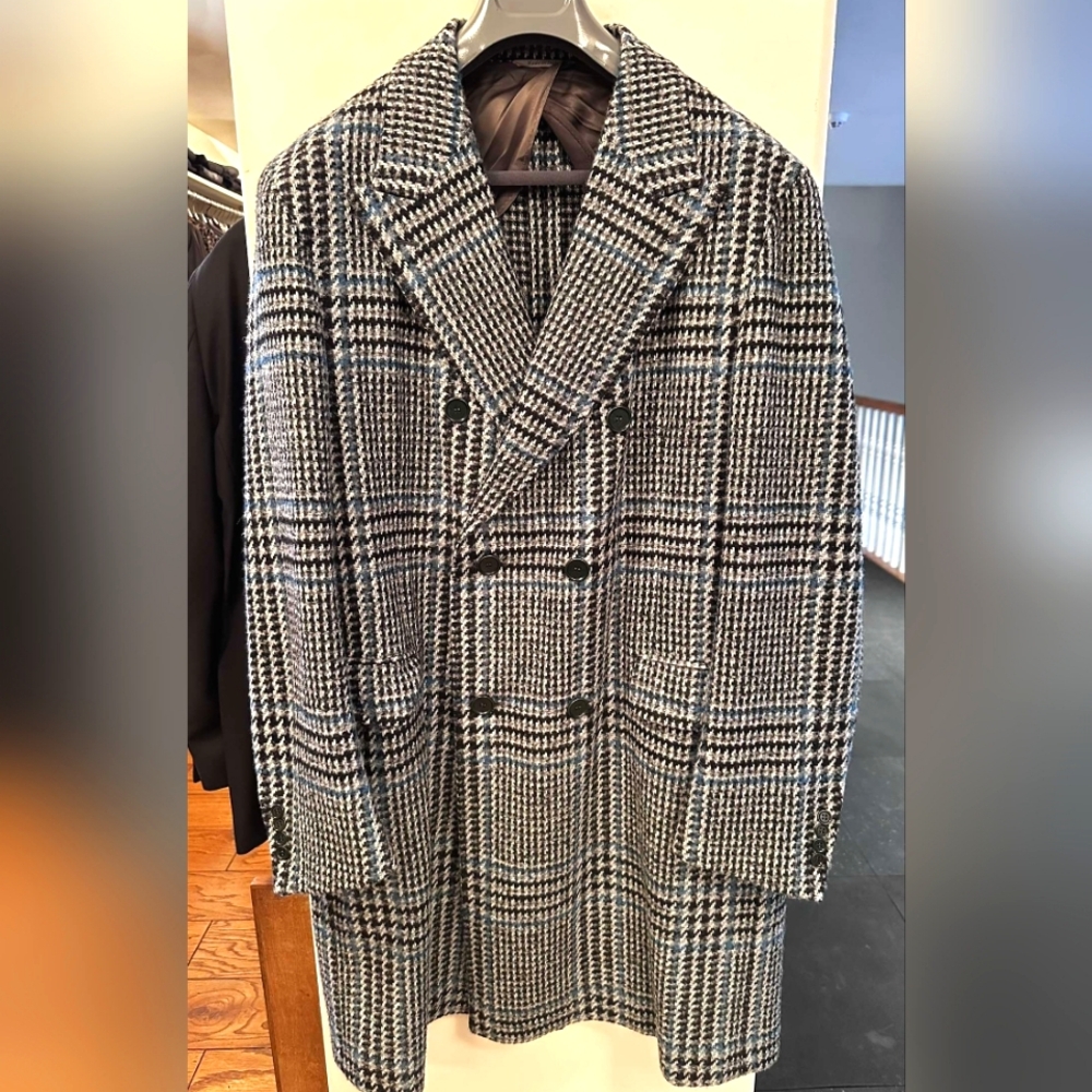 CANALI Wool Tweed Overcoat - Black/White/Blue